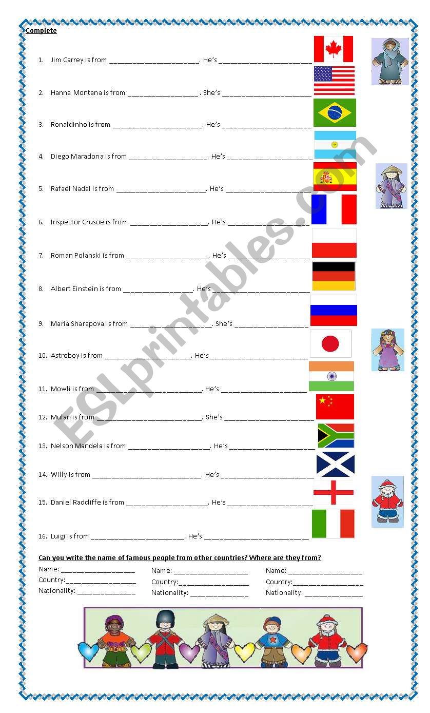 countries and nationalities 2 worksheet