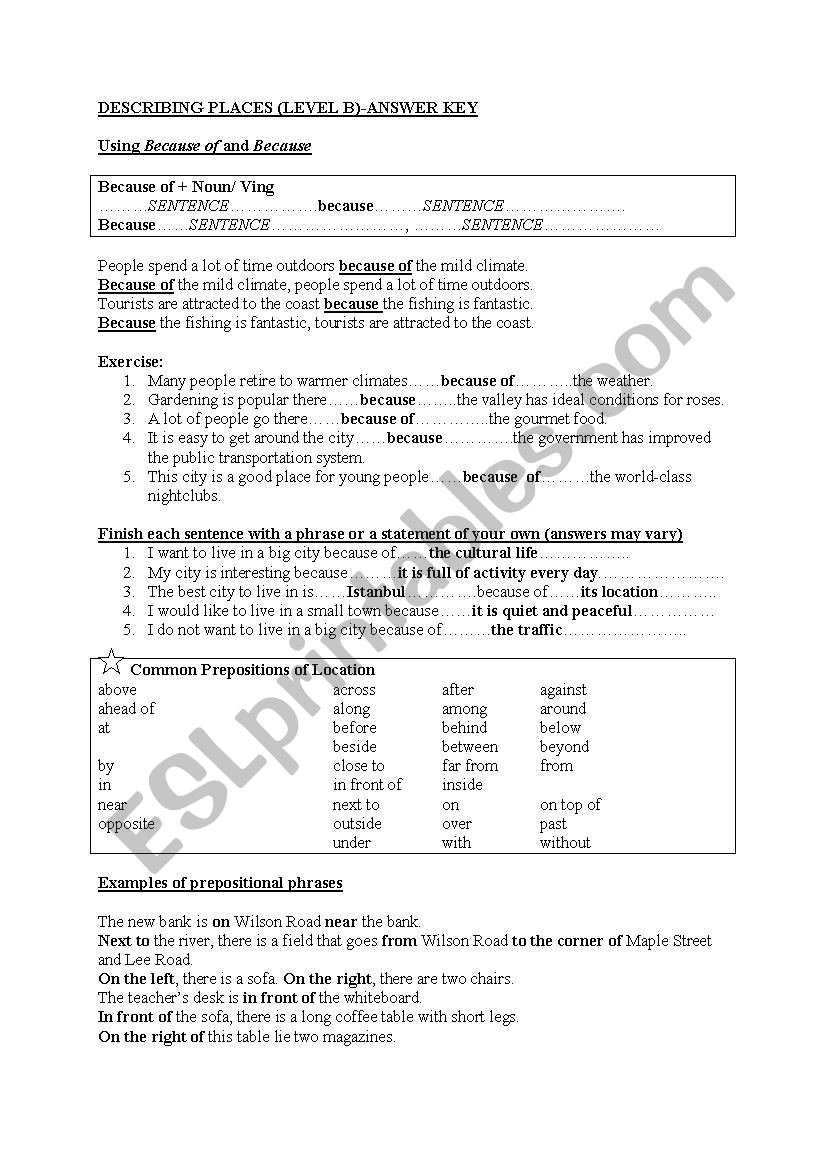 describing places worksheet