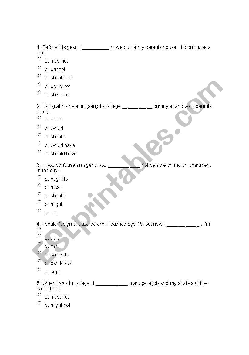 Modals worksheet