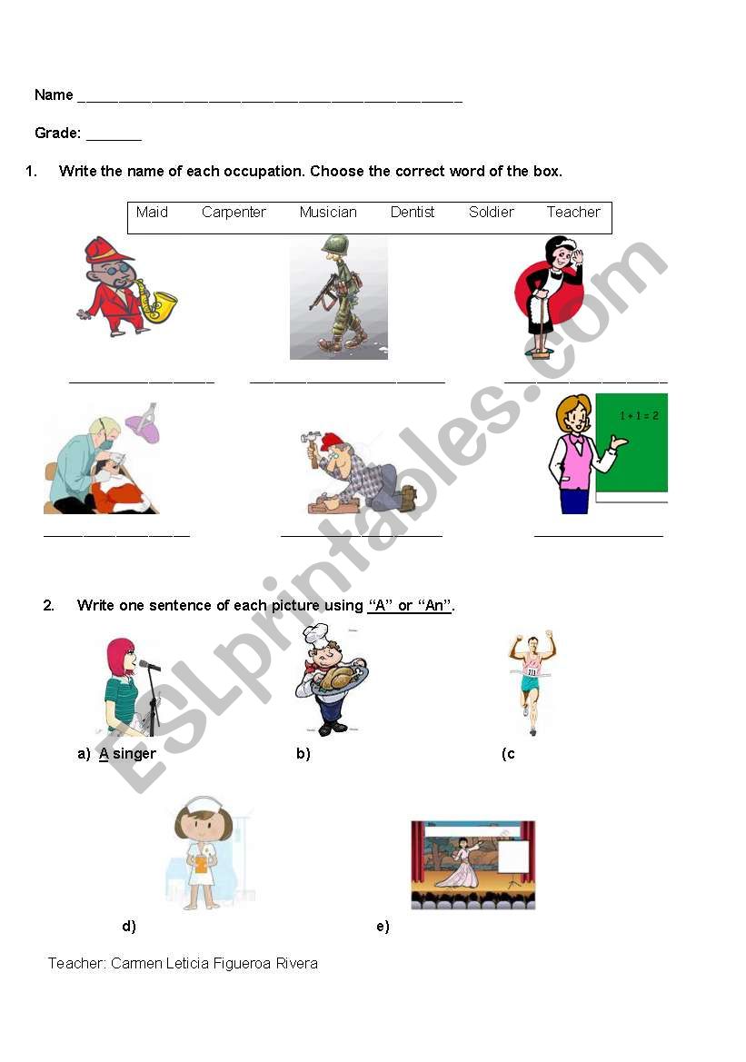 Occupations worksheet