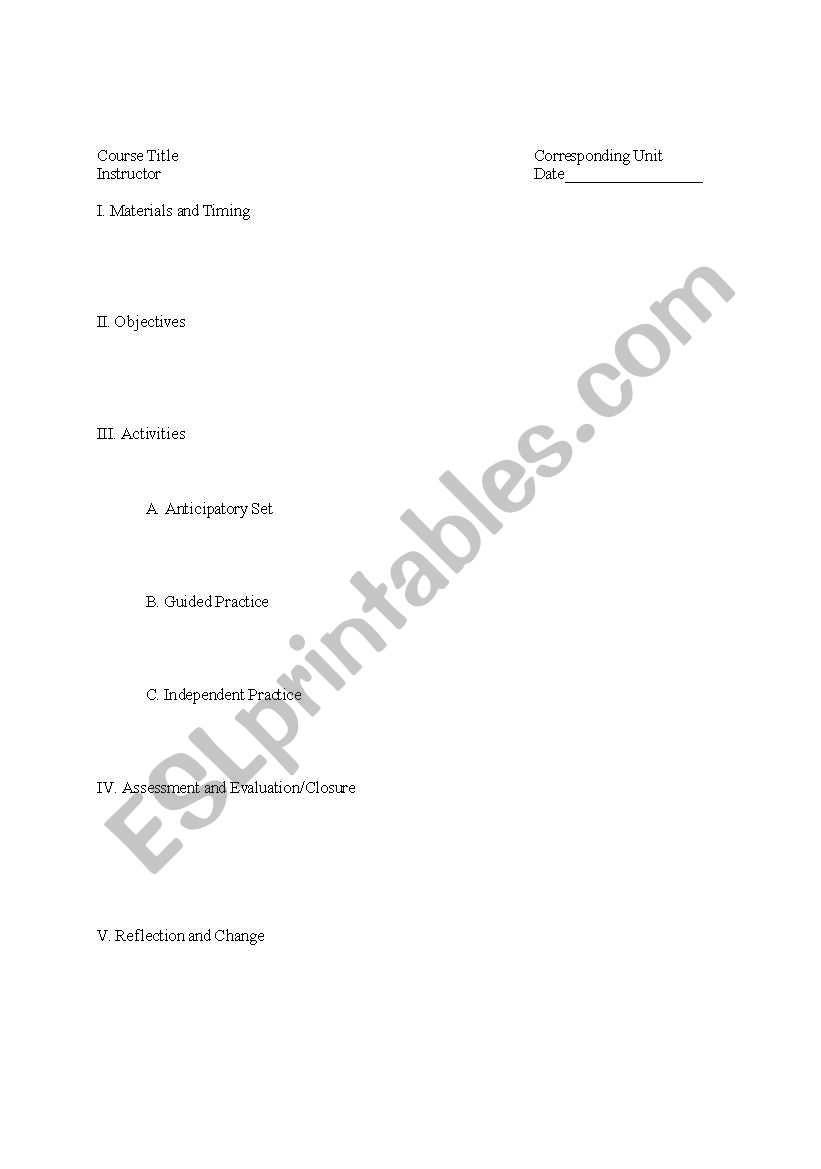Lesson Plan - Model worksheet
