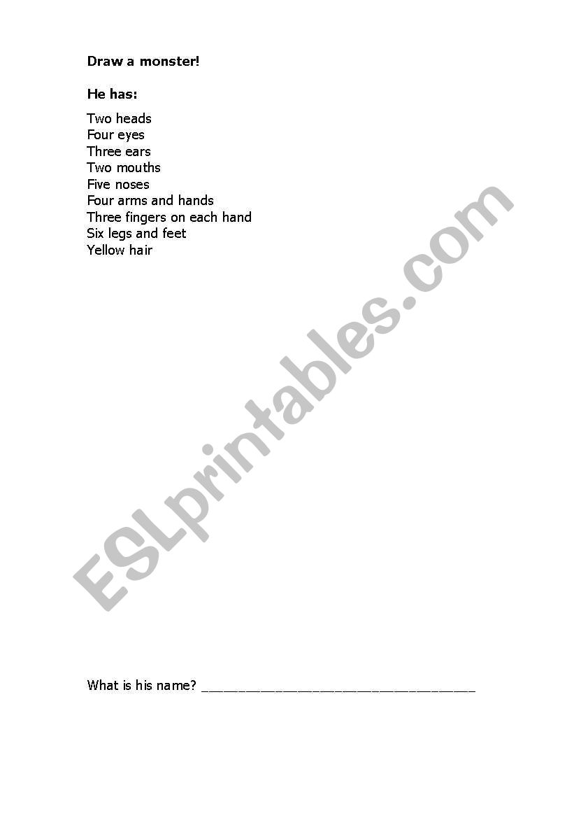 Draw a monster worksheet