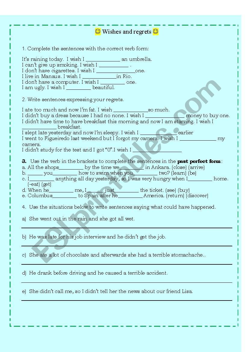 Wishes and Regrets worksheet