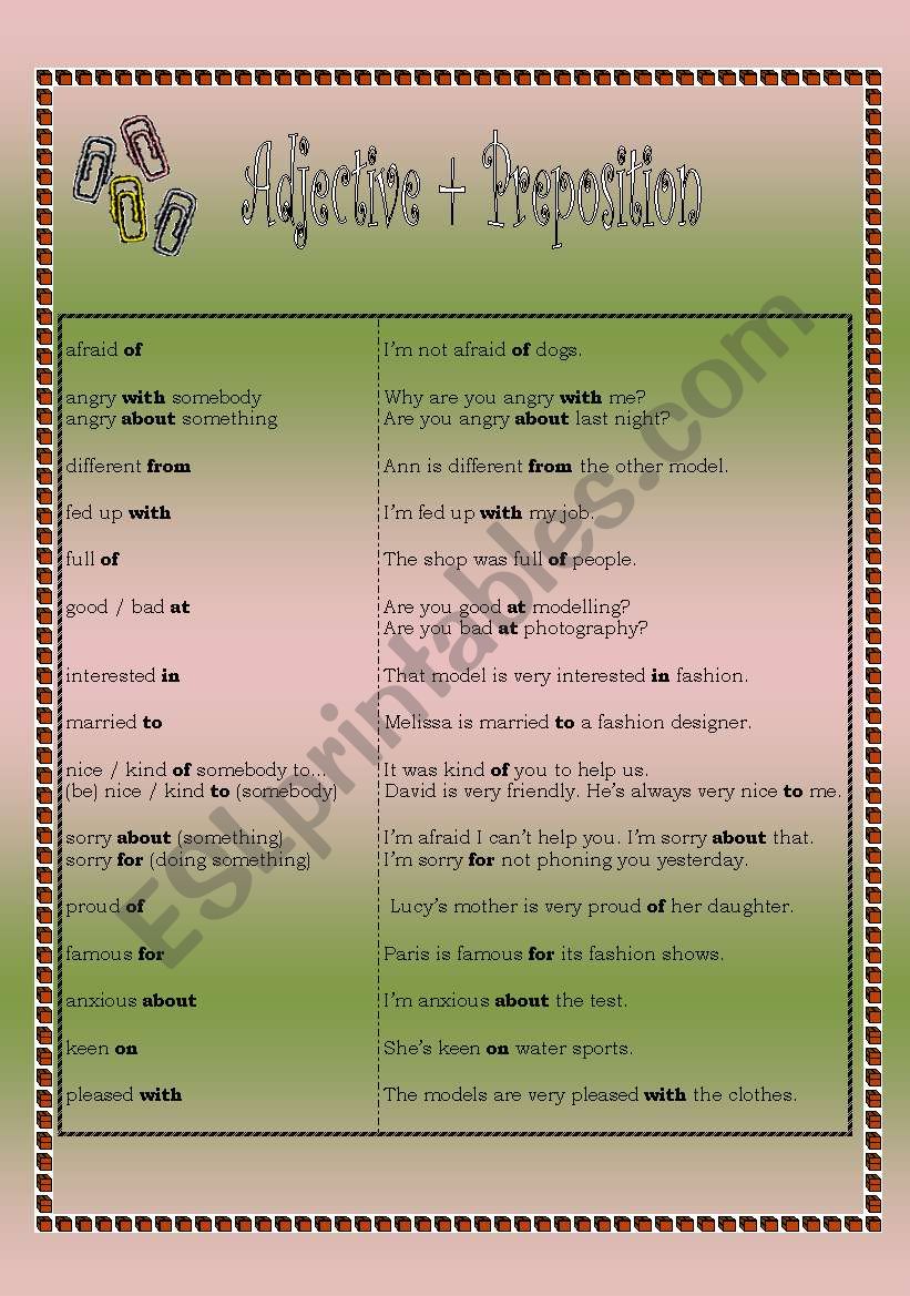 Adjective + Preposition worksheet