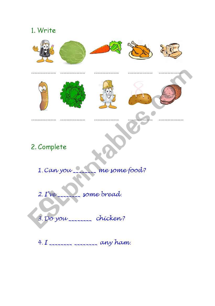 Food - Writing worksheet