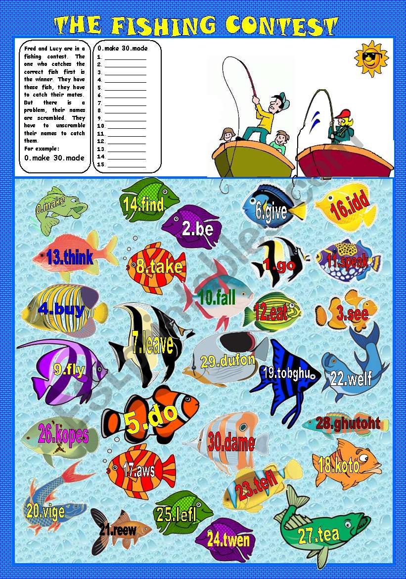 THE FISHING CONTEST with key worksheet