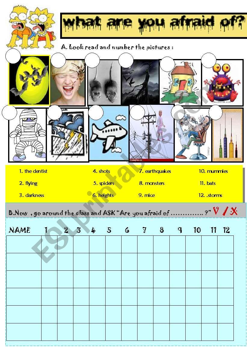 What are you afraid of ? worksheet