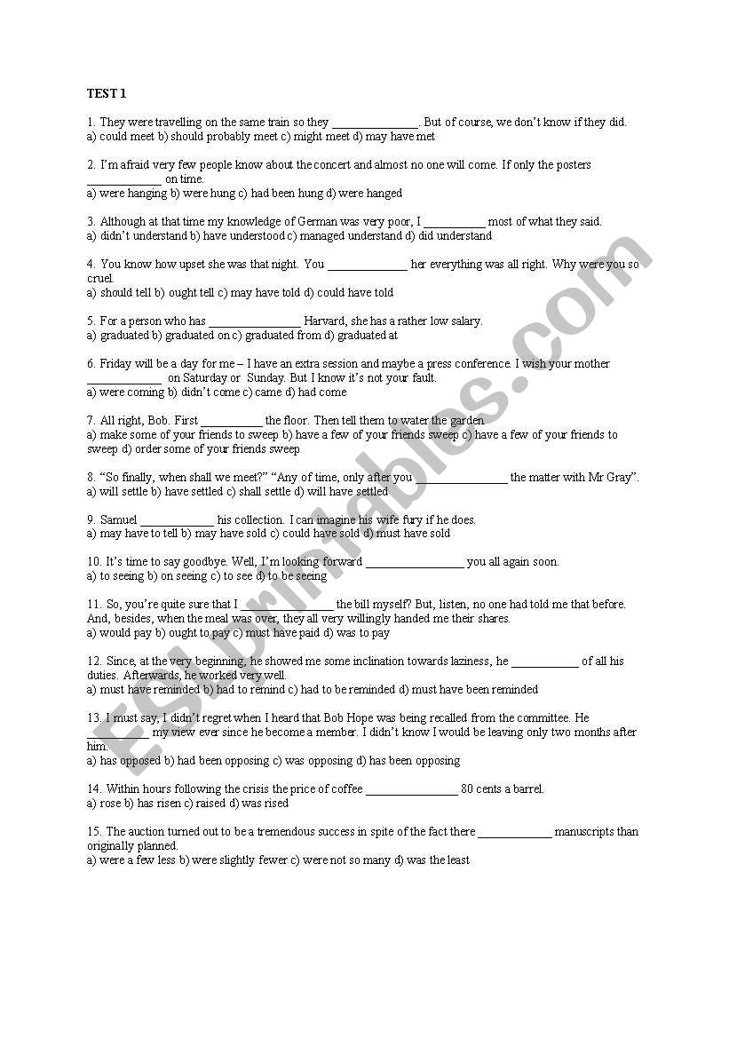 Grammar test worksheet