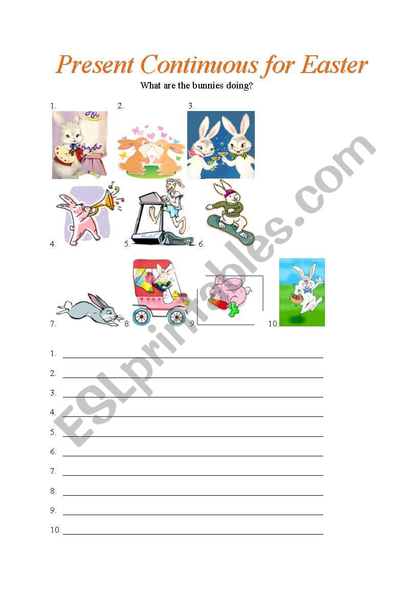 Present Continuous for Easter worksheet