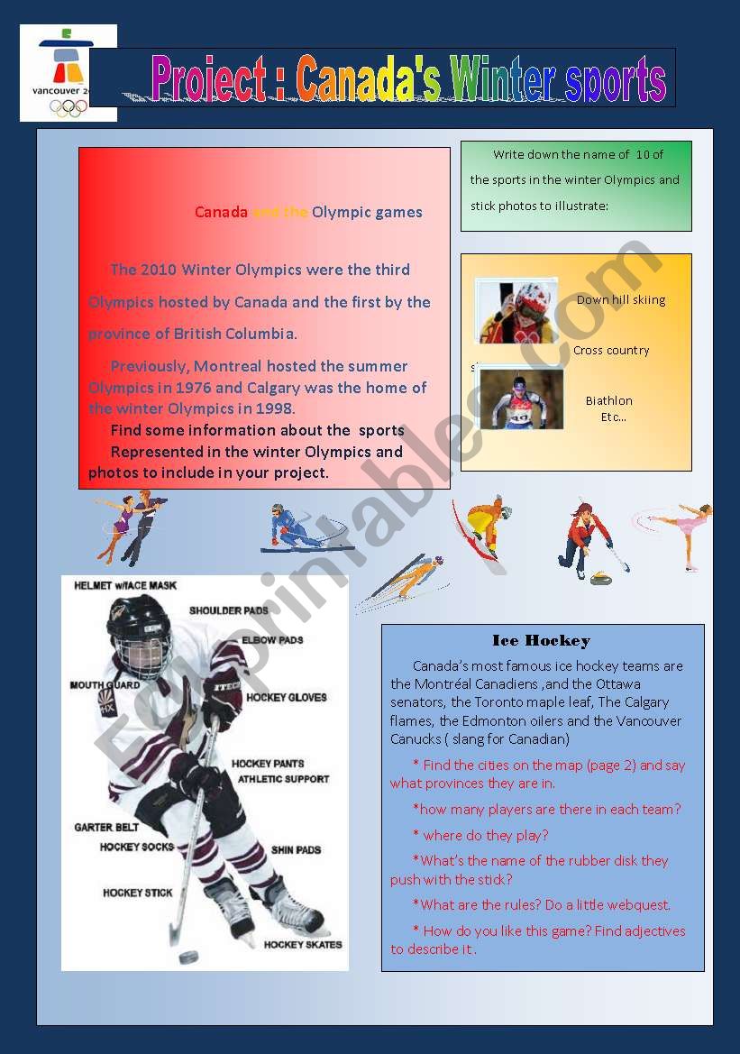 Project : canadas winter sports ( web quest /game/ writing/presenting..) 