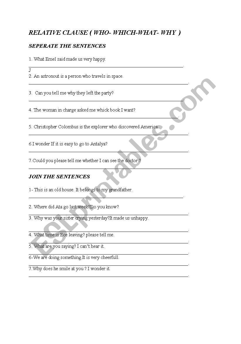 RELATIVE    CLAUSE worksheet