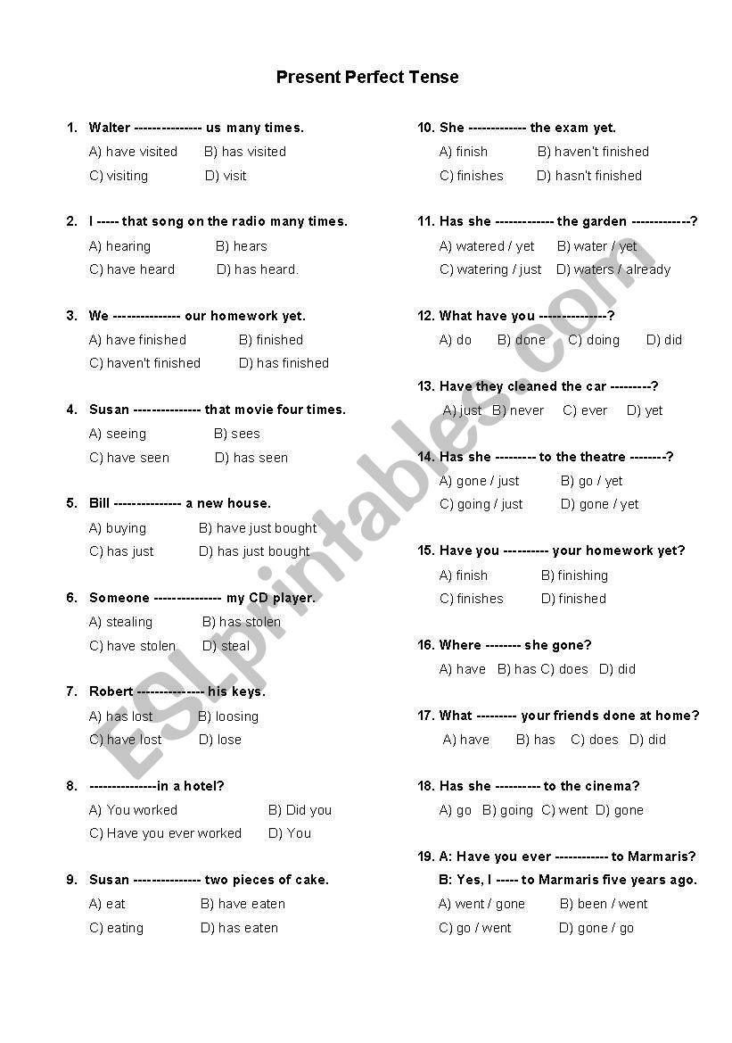 Present Perfect Tense worksheet