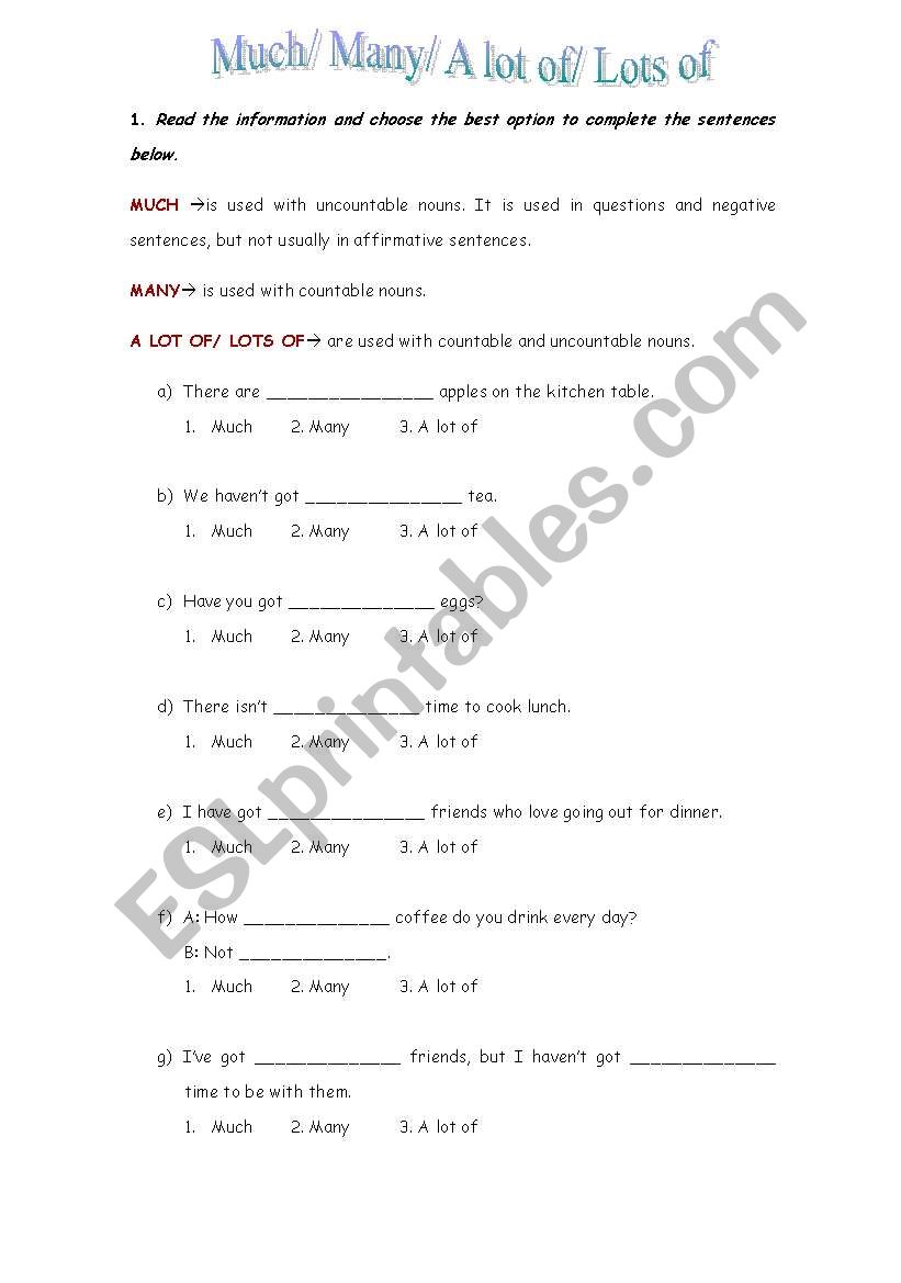 Quantifiers worksheet