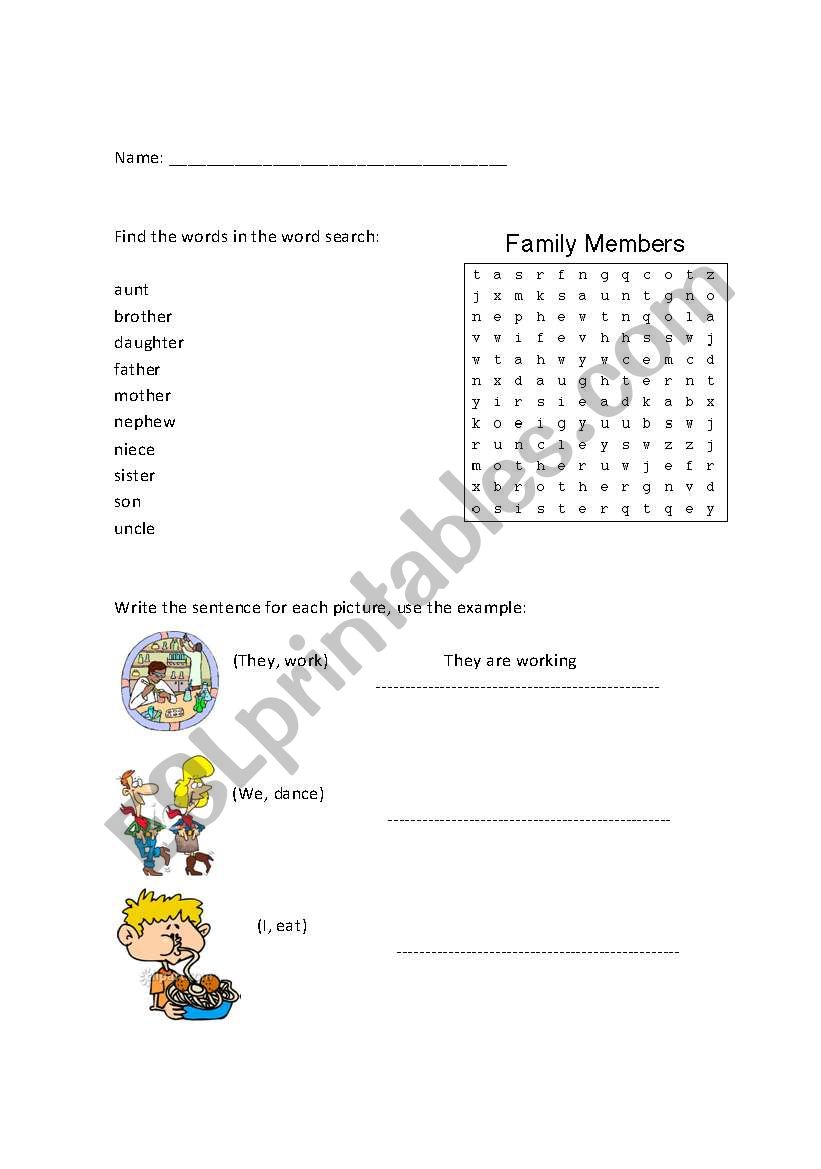 Me and my Family worksheet