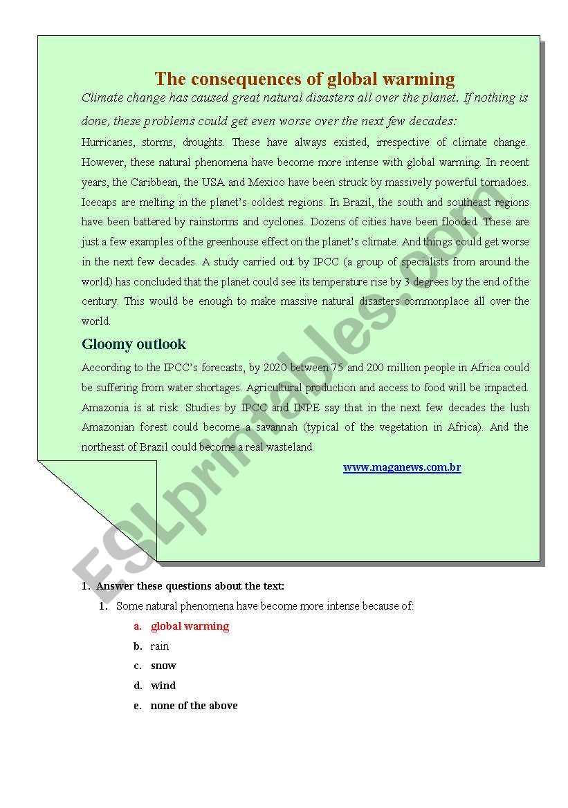 Global warming worksheet