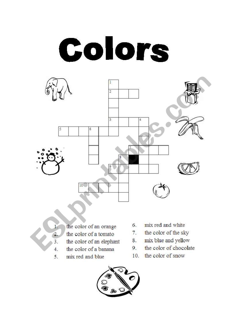 crossword on colors worksheet