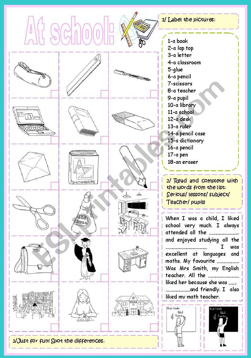 at school worksheet