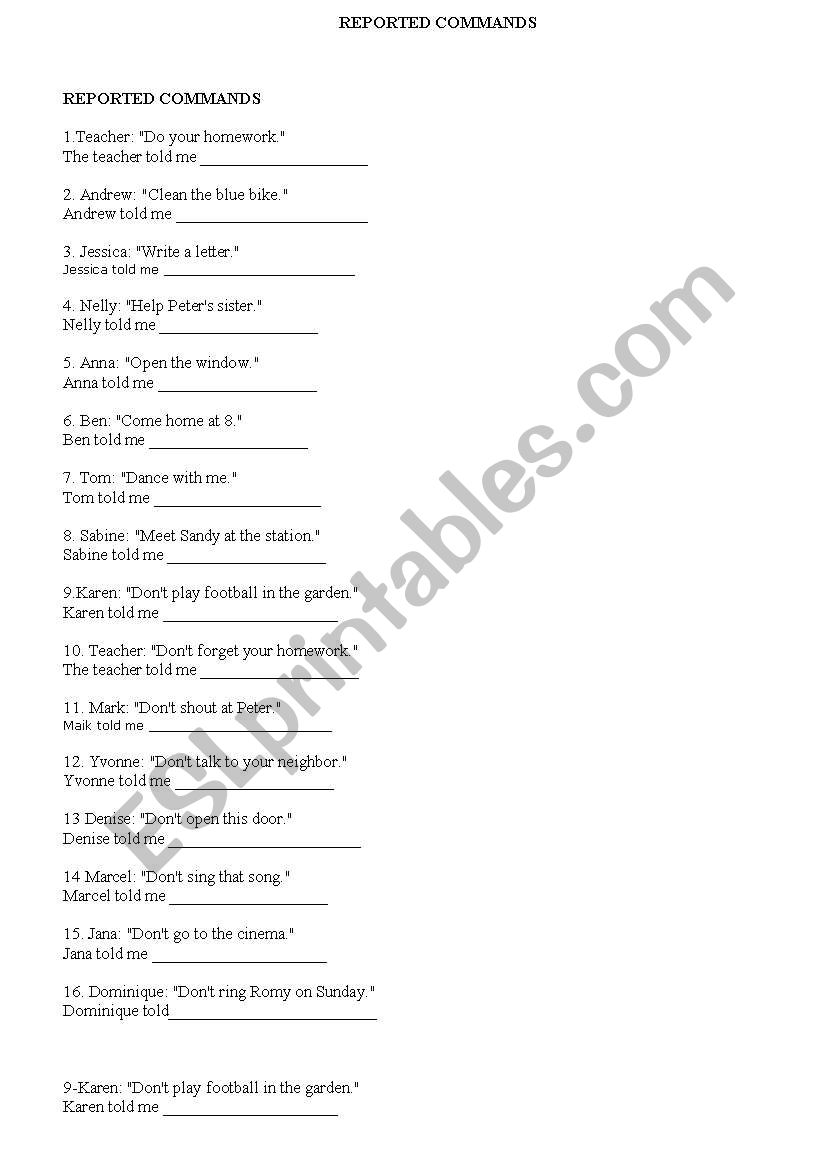 Reported speech worksheet