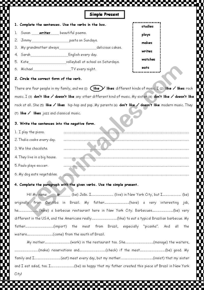 SIMPLE PRESENT worksheet