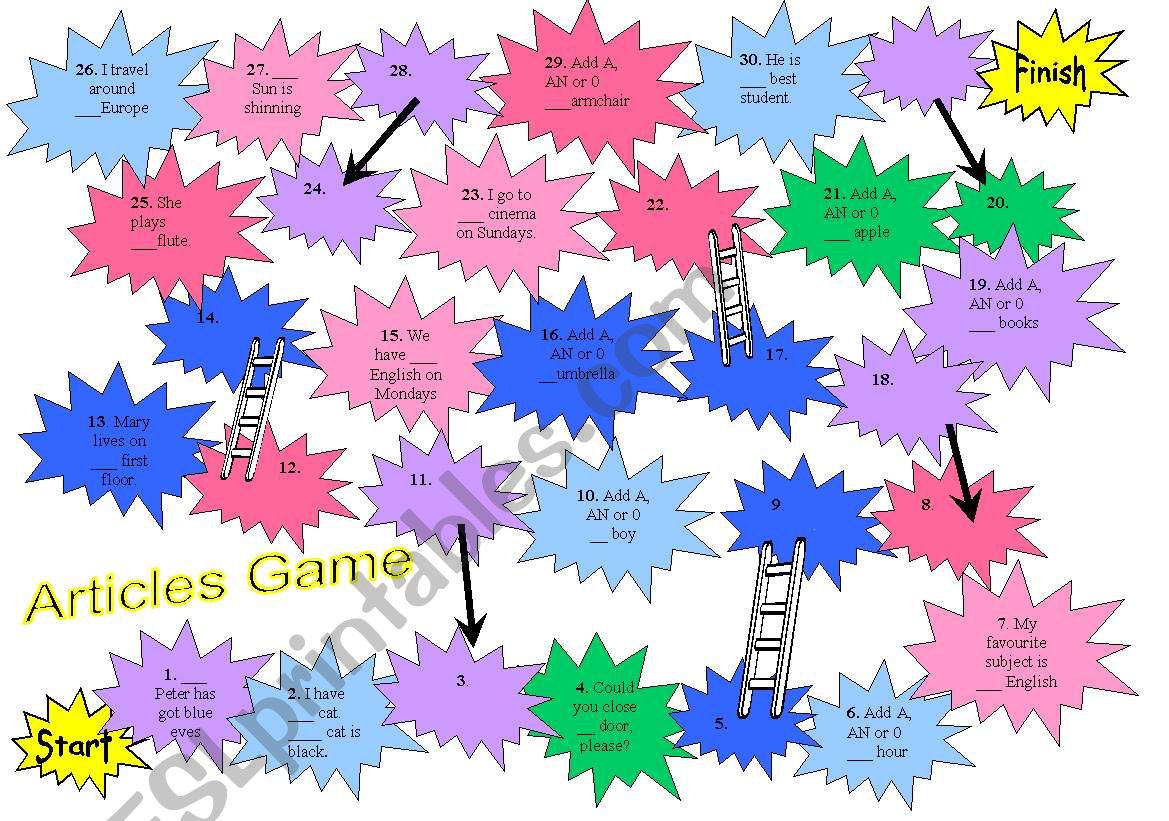 Articles Game worksheet