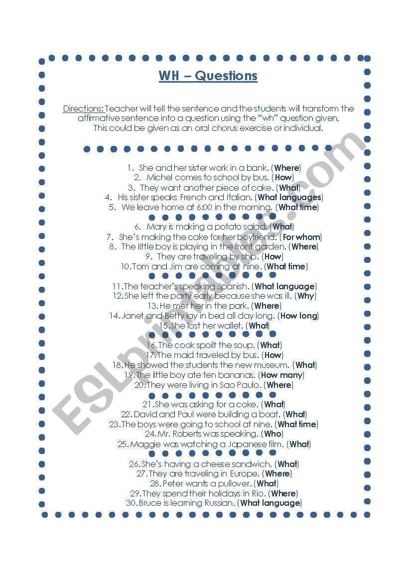 WH Question Drills worksheet