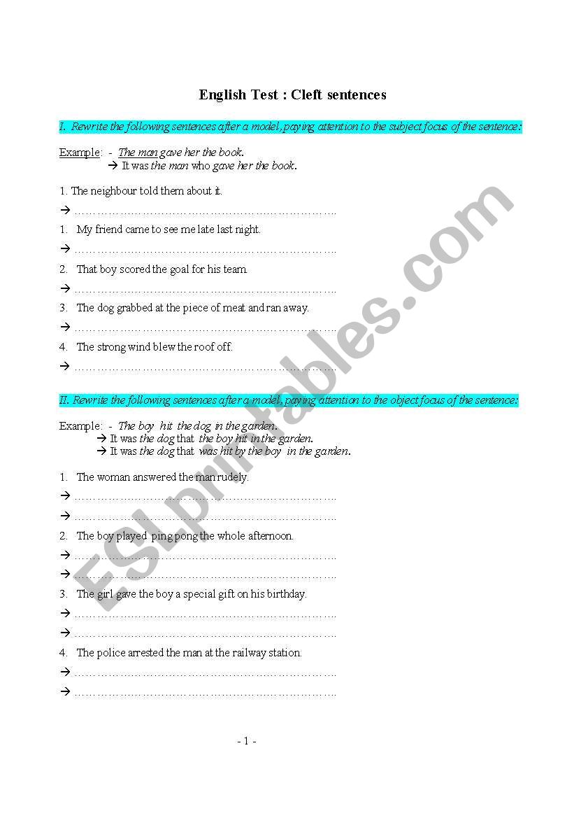 Cleft sentences exercises worksheet