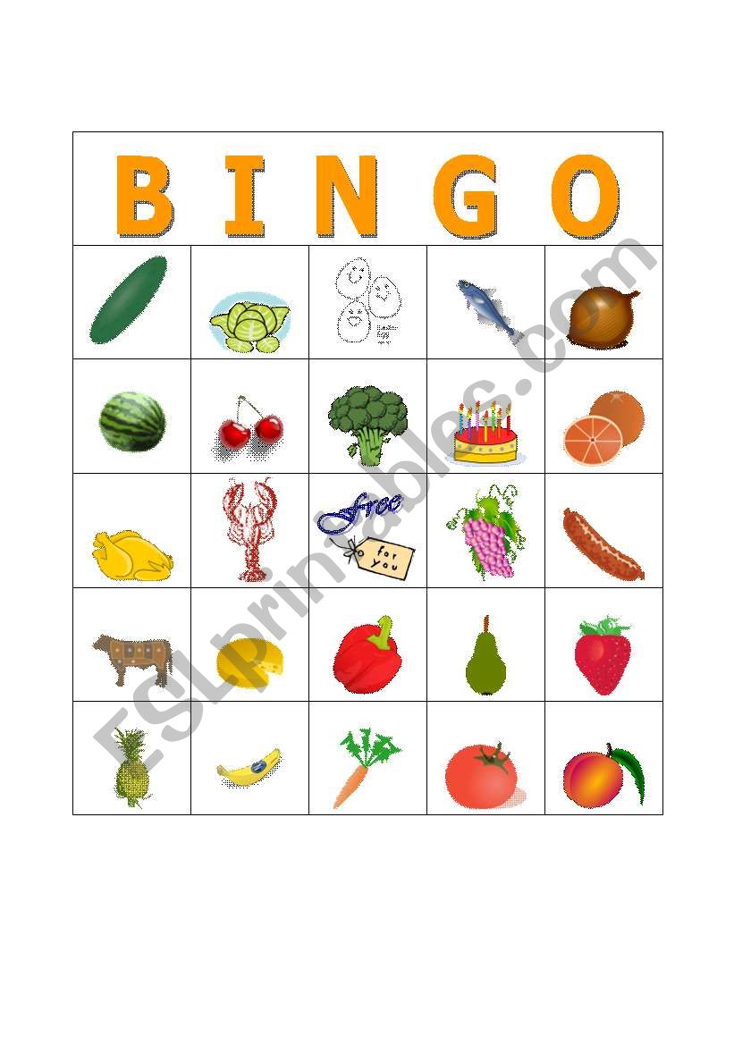 Food Bingo card#3 worksheet