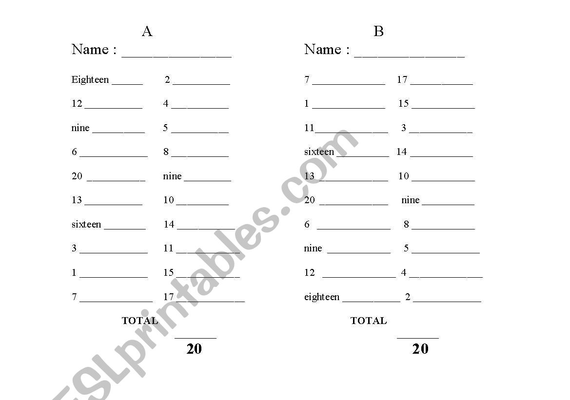 Number QUIZ worksheet