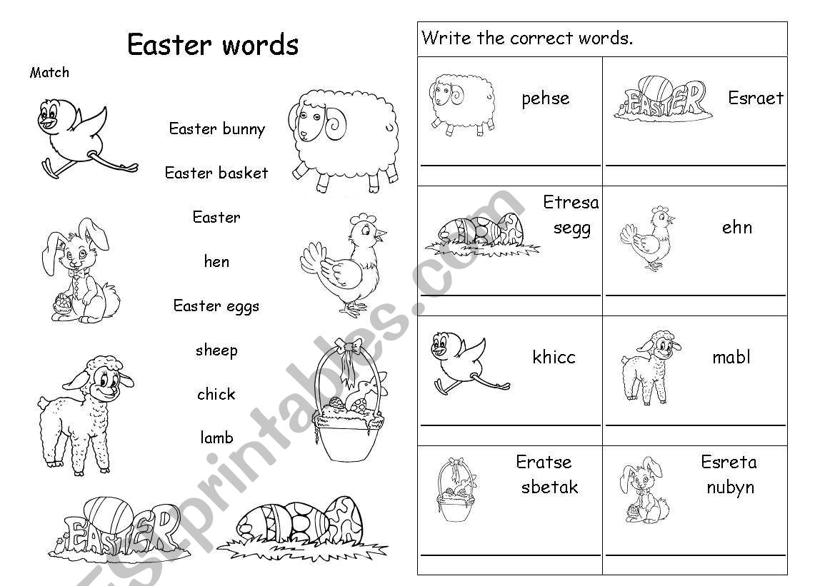 Easter words worksheet