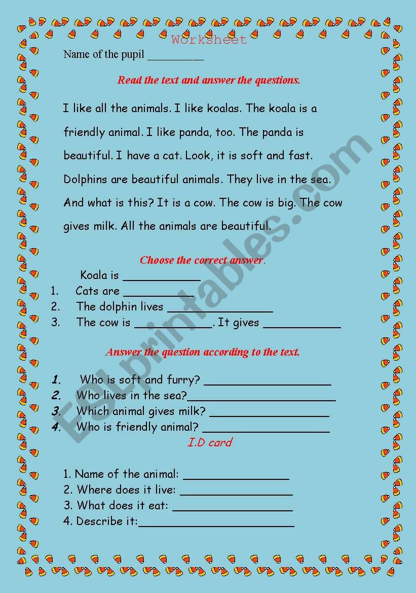 Animals worksheet