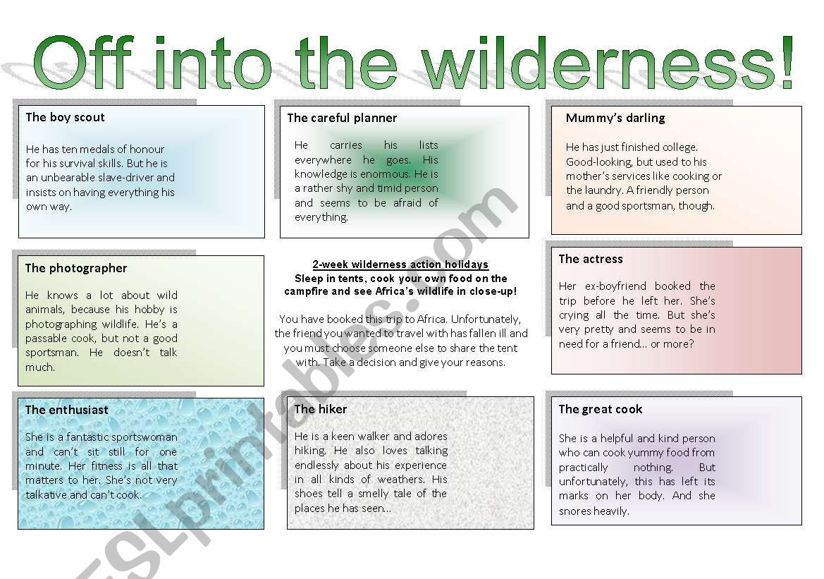 Off into the wilderness! A role play game 