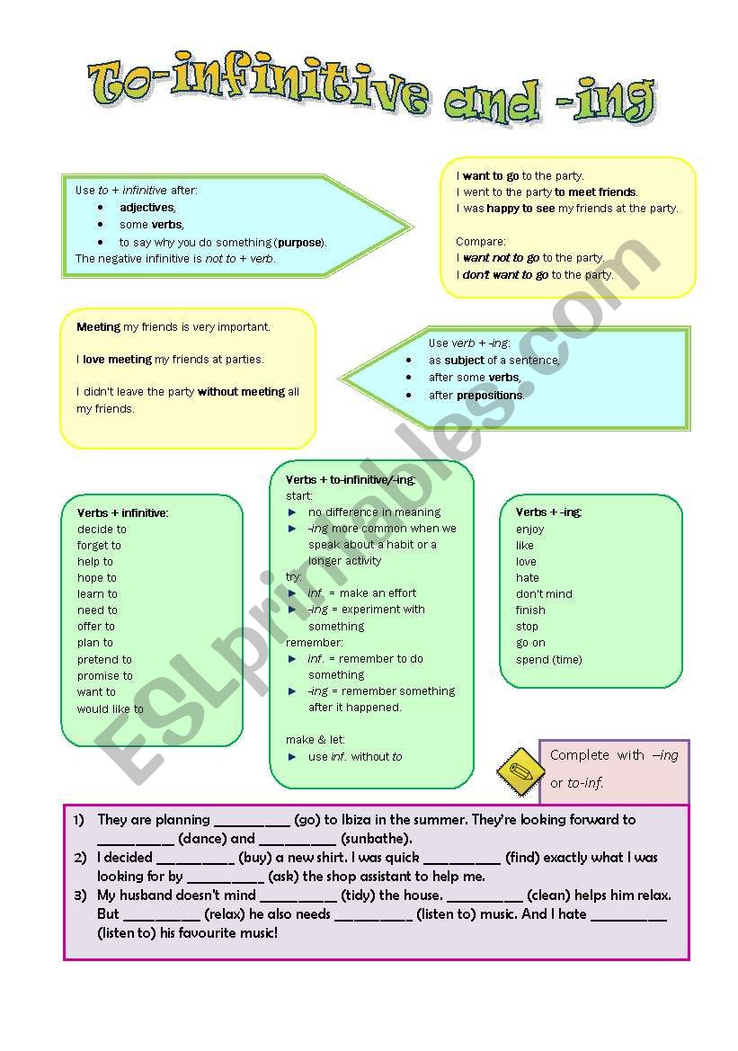 To-infinitive and -ing worksheet