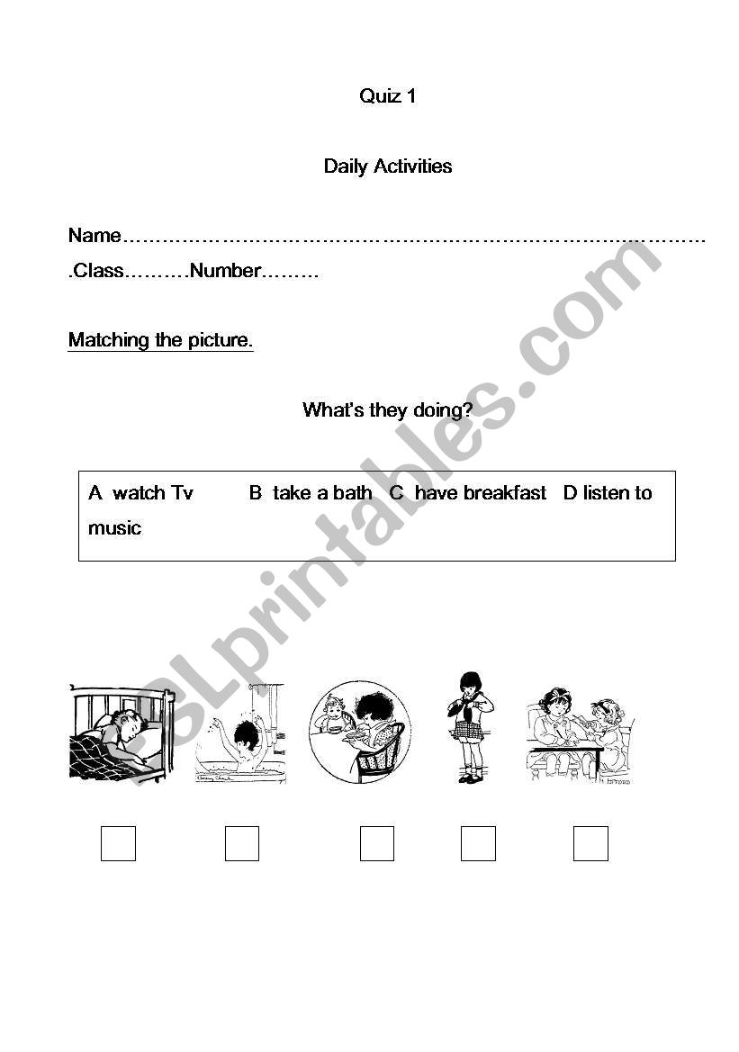 Daily Activities Quiz worksheet