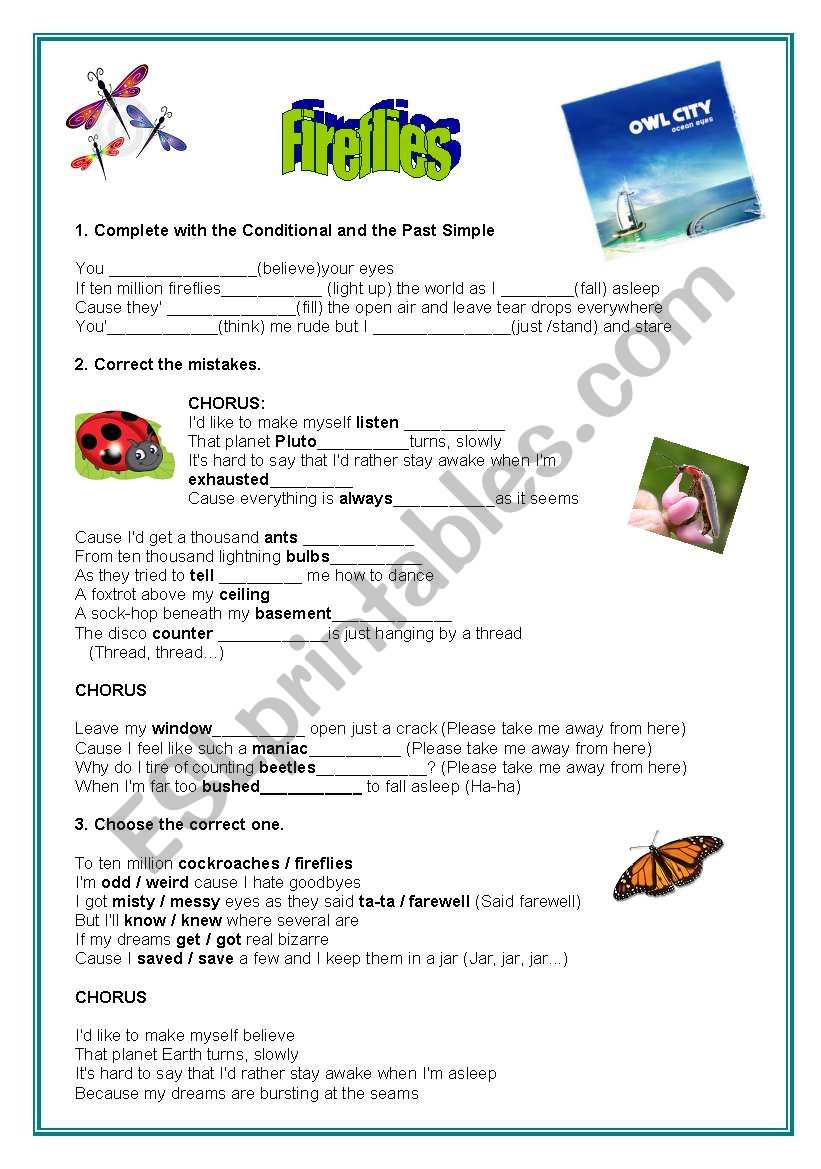 Flireflies_owl city worksheet