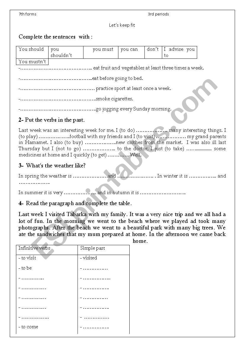 Lets keep fit worksheet