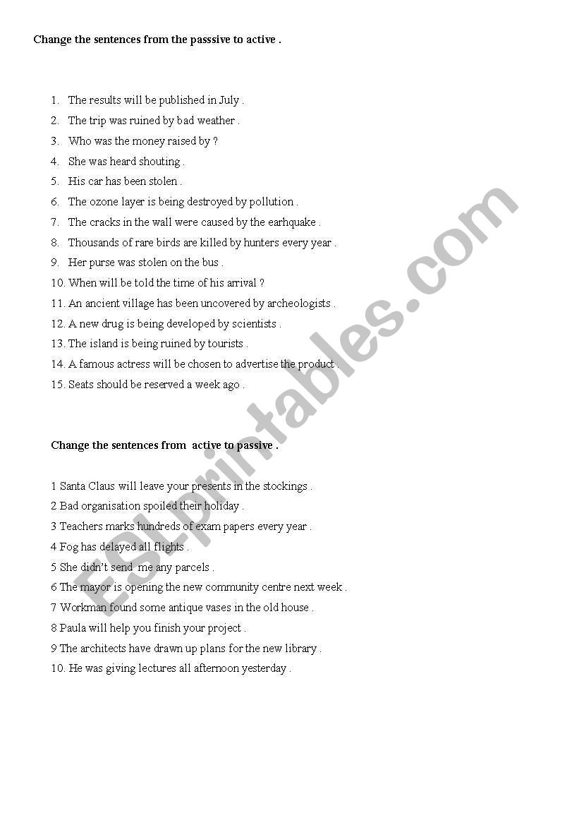 Passive voice  worksheet