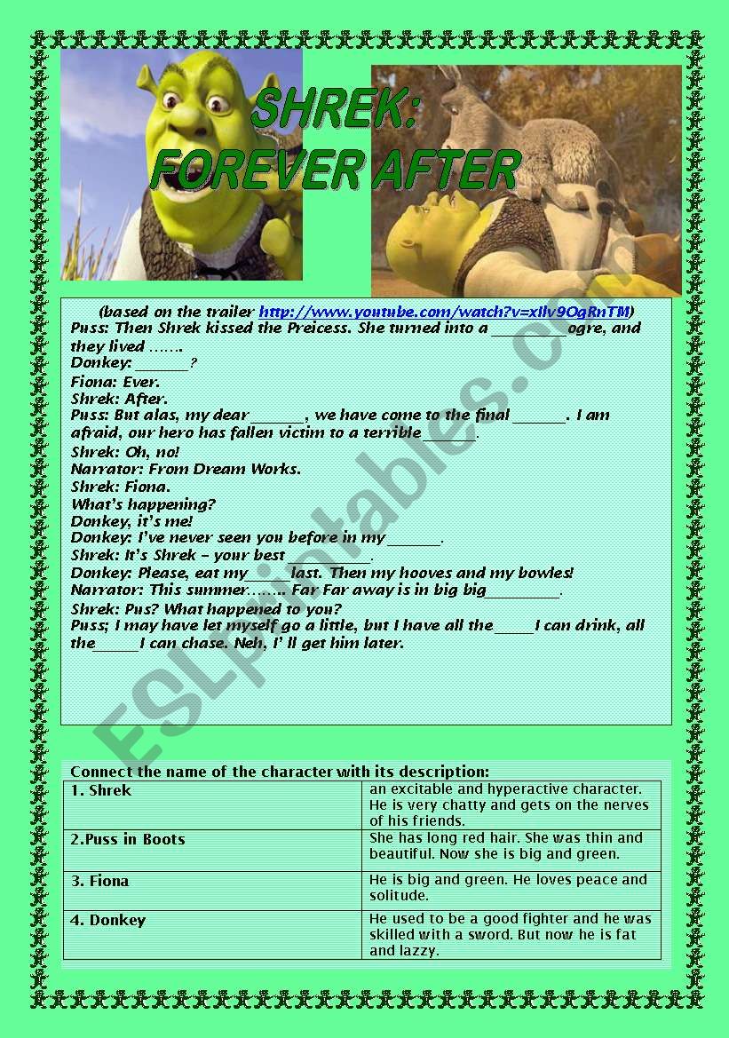 Shrek: forever after. Activity based on the trailer. 