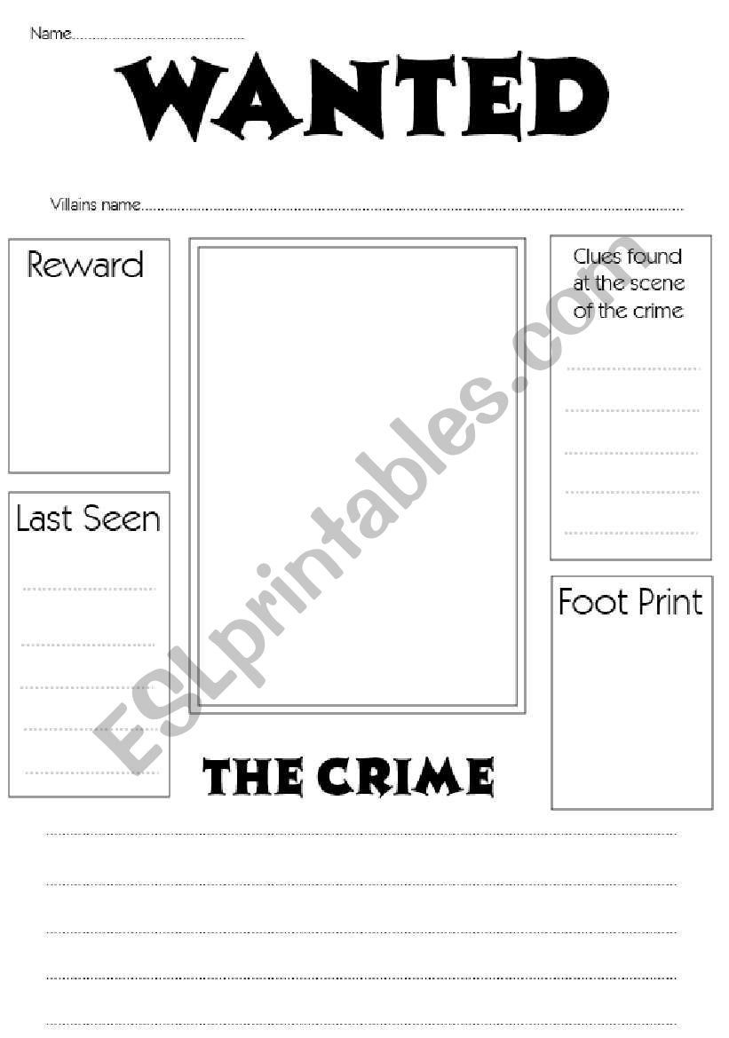 Wanted Poster Worksheet worksheet