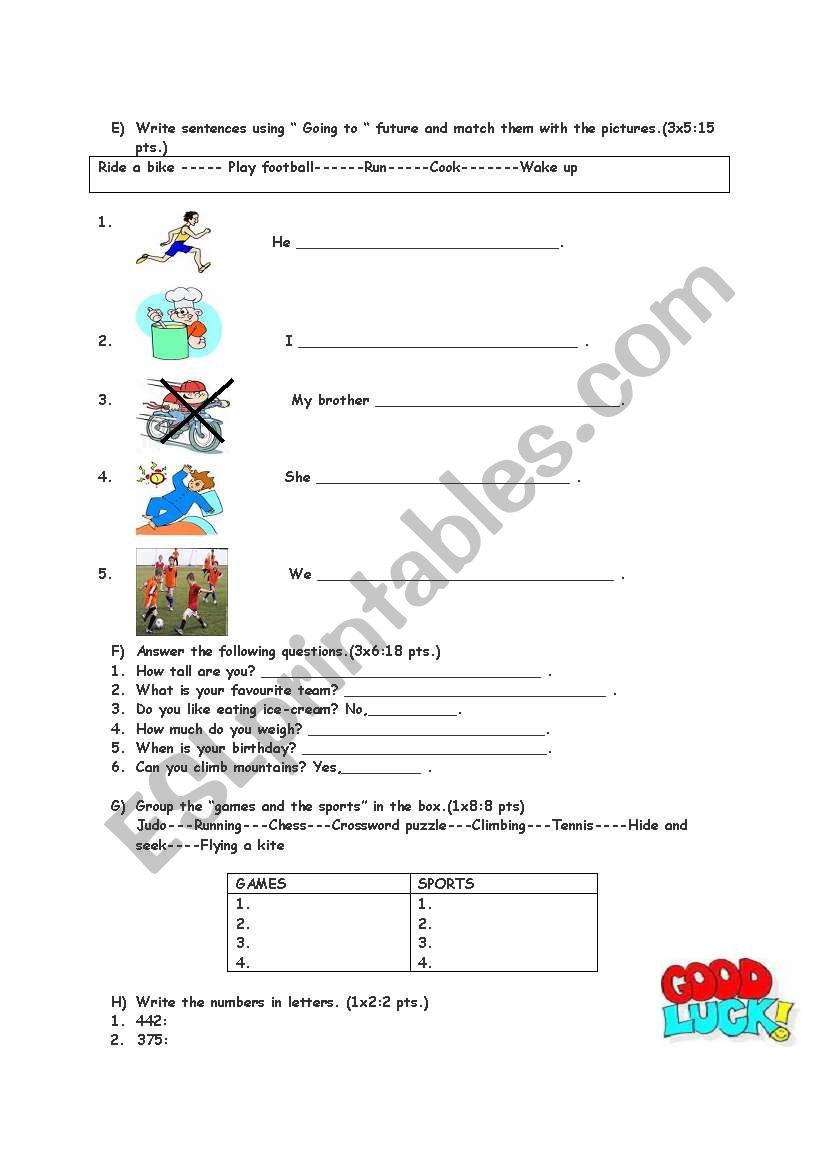 6TH GRADE II. TERM I. WRITTEN EXAM 2ND PART