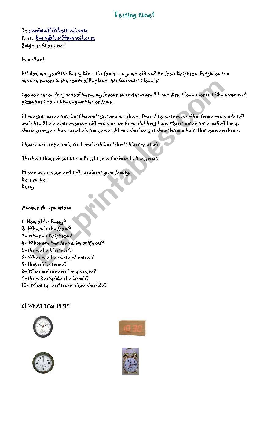 Testing worksheet worksheet