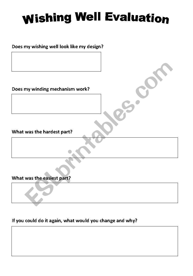 Wishing well evaluation worksheet