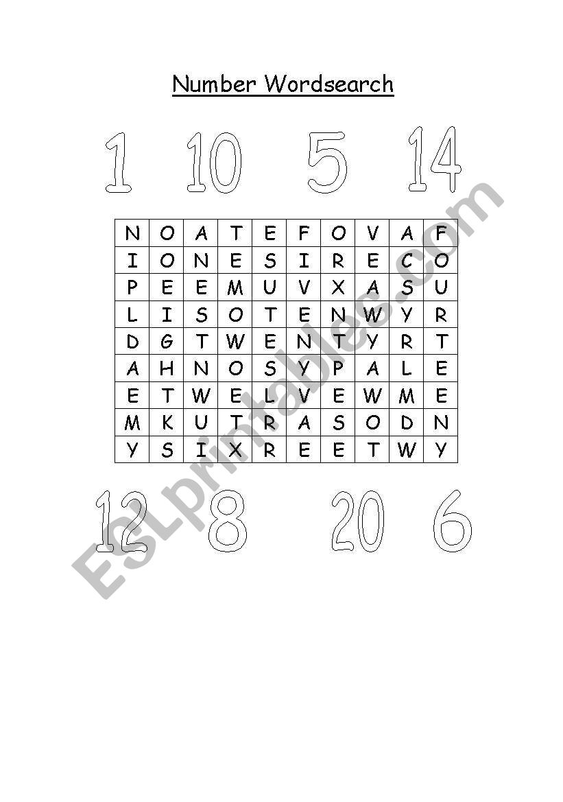 Number Wordsearch worksheet