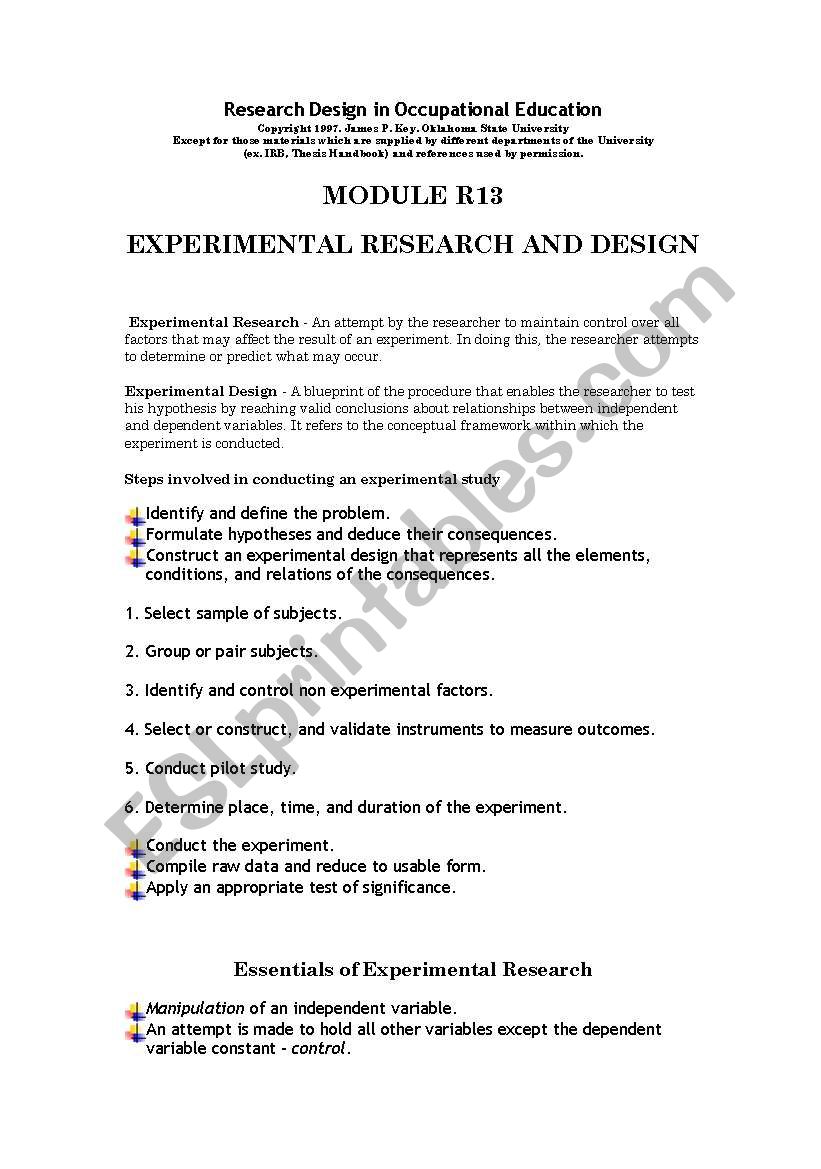 experimental research worksheet