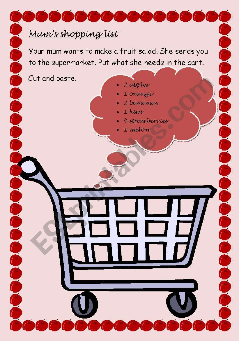 Mums shopping list worksheet