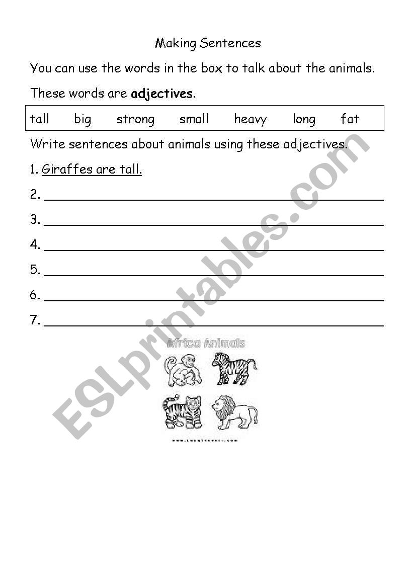 Writing short sentences worksheet
