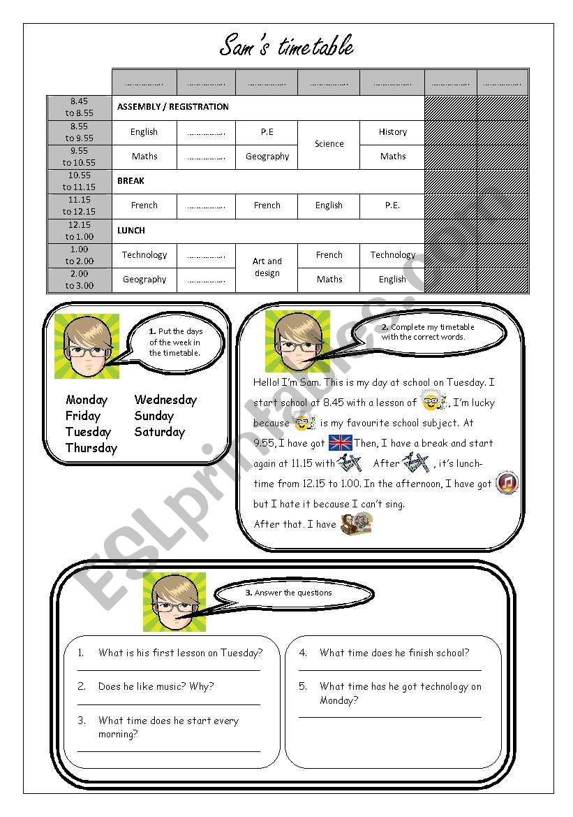 School subjects worksheet