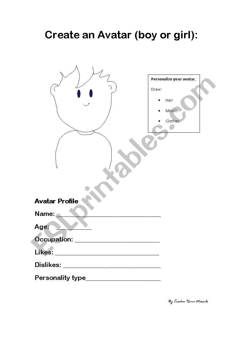 Create an avatar worksheet