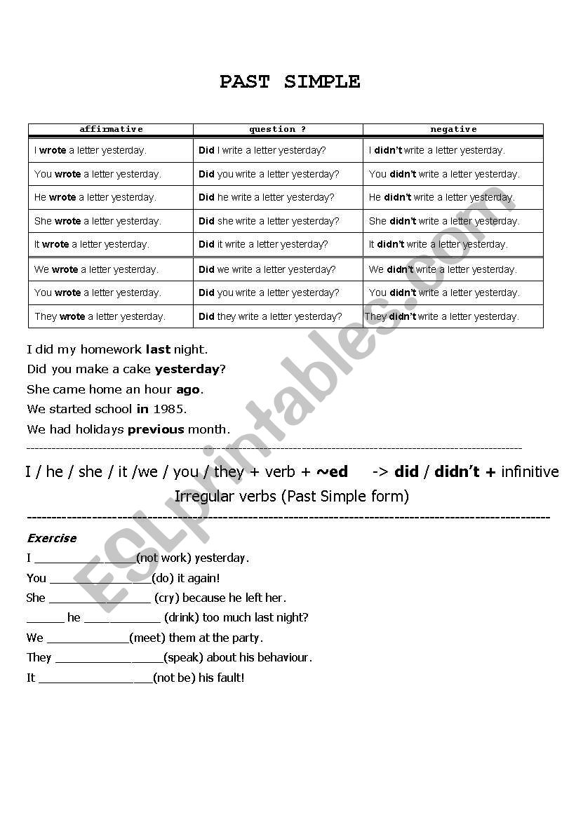 PAST SIMPLE worksheet