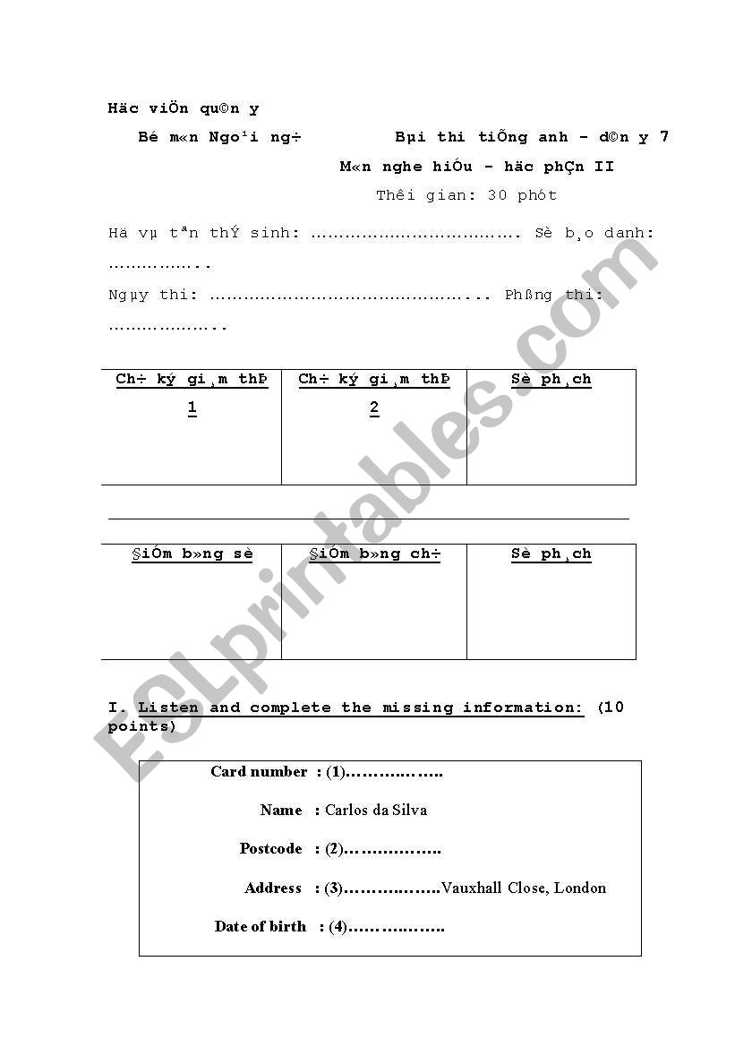 listening exercise worksheet