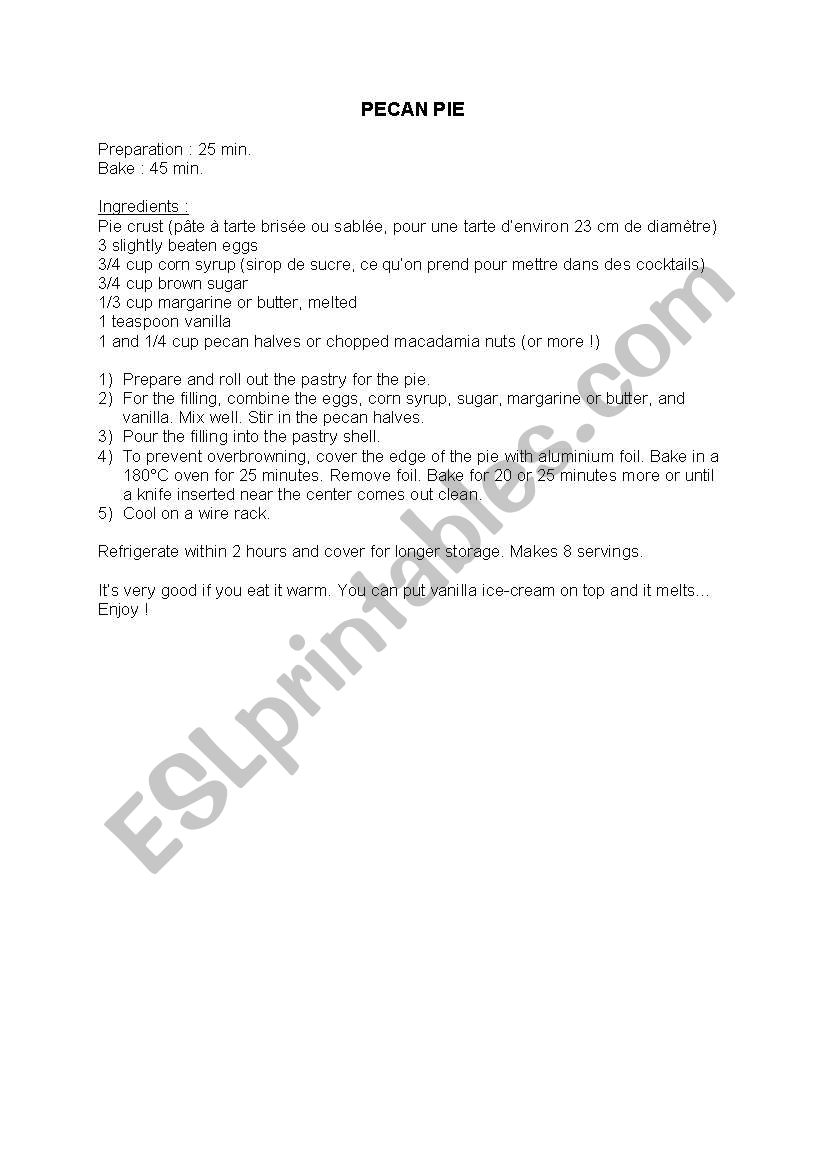 Pecan Pie worksheet